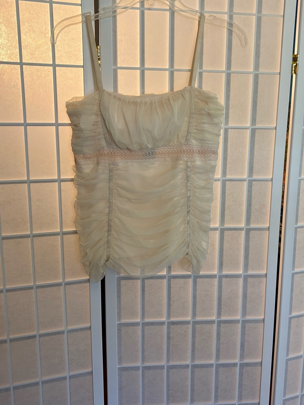 Cache Cream Ruffled Lace-Trim Camisole